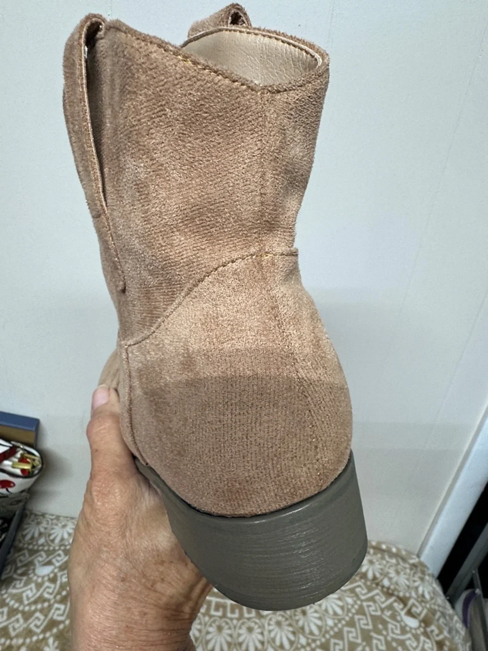 Suede like Ankle Western Boots in Tan - Women's Stylish Comfort